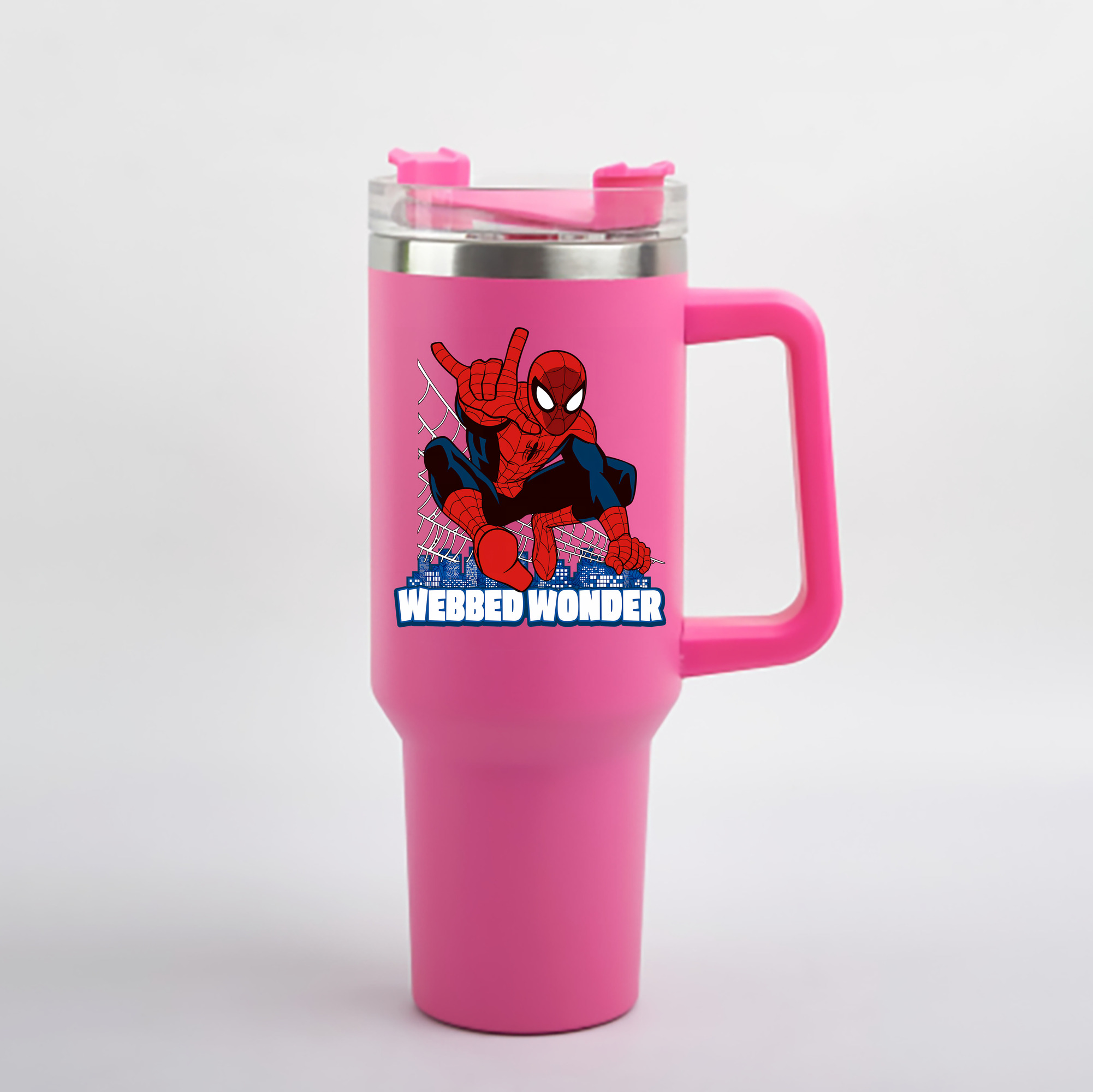（画像用） Spider Man スパイダーマン 1200mL車用タンブラー - クリスタルステッカー（プラスチックストロー付き）